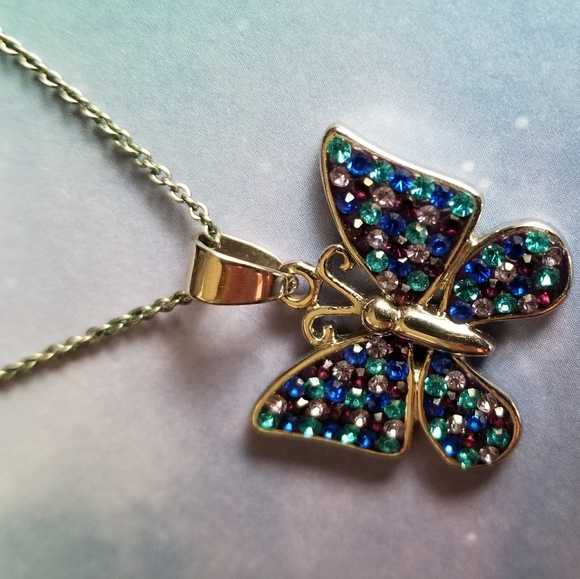 Relisted -Butterfly necklace blue and purple silver tone - Picture 5 of 13